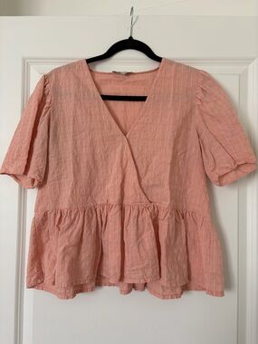 Madewell Women's Pink Eyelet Peplum Blouse